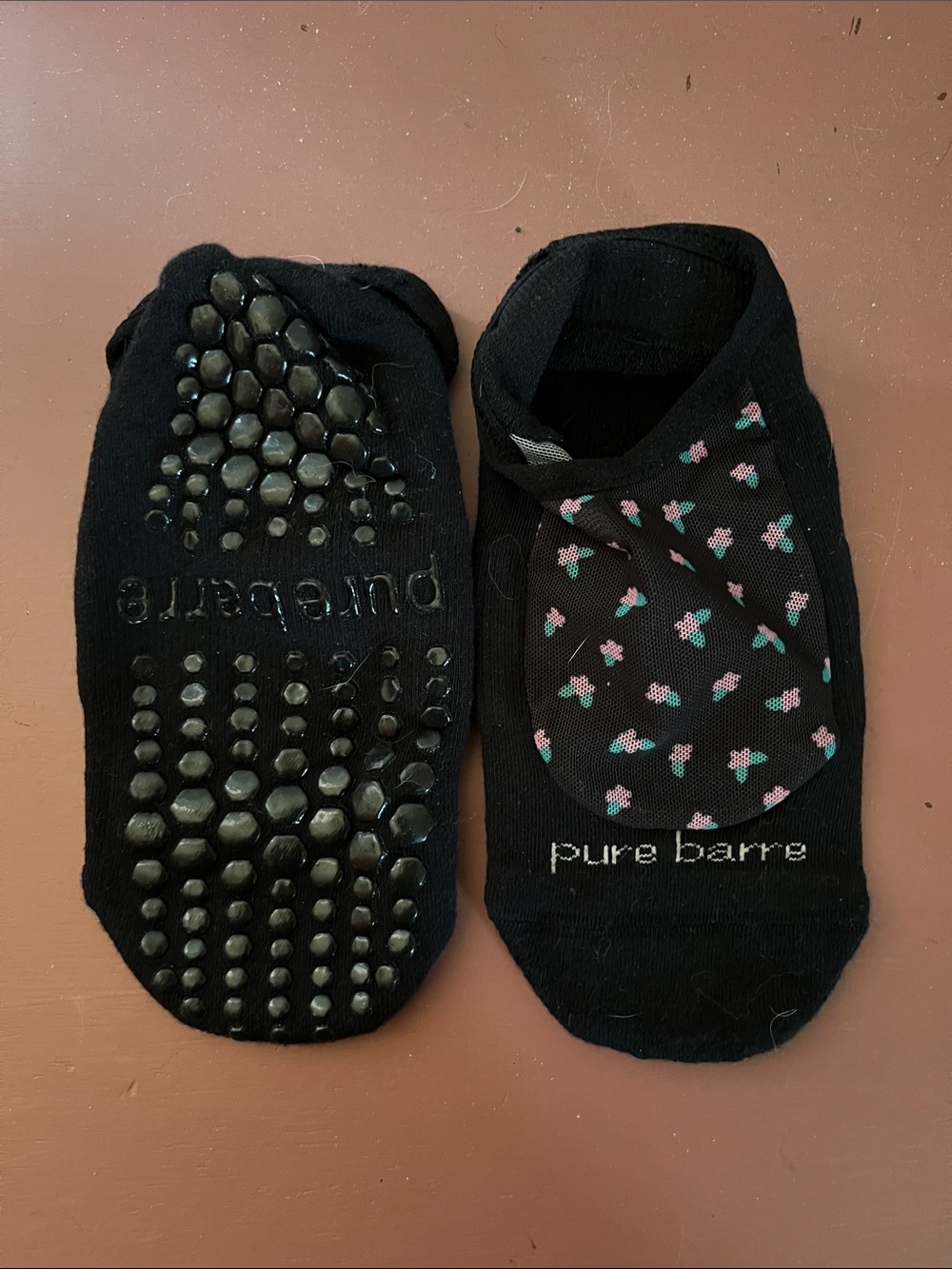 NWOT Pure Barre Black Sticky Socks - Floral Accent size Small